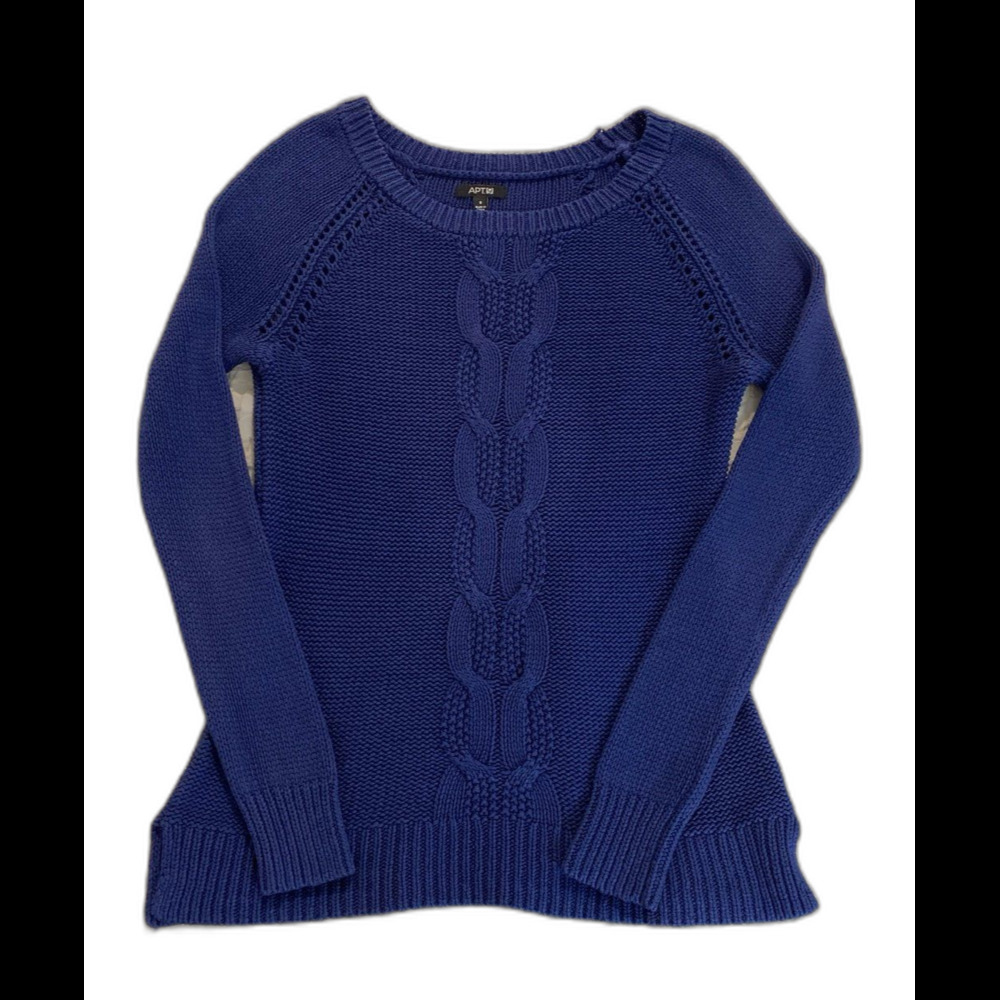 Apt 9 Sweater Cable Loose Knit Size Small Navy Blue Long Crewneck‎ Pullover